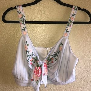A Calin crop bra top flowery bow front